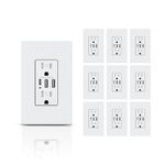 TOPELER USB Charger Wall Outlet, 6.0A USB Receptacle with Type A & Type C Ports, 15 Amp Duplex Tamper Resistant Receptacle Plug, Wall Plate Included, UL&FCC Listed, 10 Pack