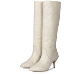 SaintG Womens Off White Croc Embossed Vegan Leather Long Boots