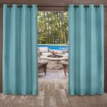 Exclusive Home Delano Heavyweight Textured Indoor/Outdoor Grommet Top Curtain Panel, 54"x84", Teal, Set of 2