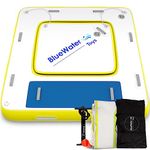 Blue Water Toys Patented 3-in-1 Inflatable Water Deck, Portable Swim Platform with Removable Floating Island Raft, Mesh Lounge Dock, Blue, Yellow, & White, ‎8 Feet by 8 Feet