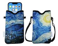 Tainada Men Women Neoprene Phone Sleeve Pouch Case Bag with Crossbody Strap/Neck Lanyard for iPhone 16/15 /14 Pro Max, Samsung S24+, S24, S23+, A54, Google Pixel 9, Moto G Play (Starry Night)