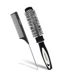 Majestique Blow Dryer Brush & Tail Comb for Blow Drying - Ceramic Ion Brush, Drying Straightening Curling, Roller Hair Brush for Men, Women - (1.2 Inch)