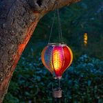 Garden Mile Balloon Fiesta Realistic Flaming Effect Solar Powered Hot Air Balloon Hanging Lantern Colourful Metal Solar Light for Garden Outdoor Indoor Use Novelty Patio Lighting (Mutli-Coloured)