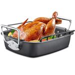 HONGBAKE Turkey Roasting Pan with Rack, 17 x 13 Inch Large Chicken Roaster Pan for Oven, Suitable for 25lb Turkey, Heavy Duty, Nonstick and Dishwasher Safe - Dark Grey