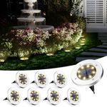 Solpex Stainless Steel Solar Ground Lights 8 Pack, 8 Led Solar Powered Disk Lights Outdoor Waterproof Garden Landscape Lighting For Yard Deck Lawn Patio Pathway Walkway (Warm White)