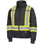 Pioneer High Visibility Reflective Insulated Freezer Jacket - Hi Vis Men’s Work Jacket - Quilted– Gusseted Action Back – Black