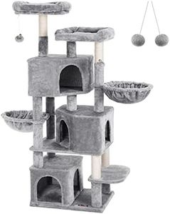 FEANDREA Large Cat Tree with 3 Cat Caves, 164 cm Cat Tower, Light Grey PCT98W