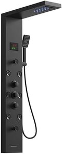Homevacious 5 In 1 Shower Panel Tower System LED Rain Waterfall Shower Head and Adjustable Massage Body Jets 3 Settings Handheld Head and Tub Spout Stainless Steel Bathroom Panel Matte Black