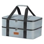 Cooklux Insulated Casserole Carrier - Double Decker Design, Food Warmer Bag for Hot&Cold Food Travel, Fits 9x13 Casserole Dish, Leak-Proof, Durable Nylon, Zip Pockets, Grey