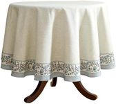 ISAENNE Floral Tablecloth for Round Tables,Linen Table Cloth with Thorny Vine Flower Pattern,Heavy Durable Table Cover for Dining Thanksgiving Kitchen Decor Party Christmas,Diameter 55"