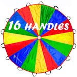 VOMLINE Play Parachute for Kids 12ft with 16 Handles for Party Games Proper Selection of Matching Colors Parachute kids (12 foot)