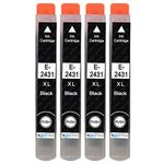 Go Inks 4 Black Ink Cartridges to replace Epson T2431 (24XL) Compatible/non-OEM for Epson Expression Photo Printers E-T2431-4, High Capacity (XL)