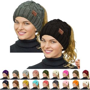 Rosoz Ponytail Beanie for Women,Winter Warm Beanie Tail Soft Stretch Cable Knit Messy High Bun Hat, 2pack-black/Grey, One Size