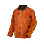 QeeLink Welding Jacket Heat & Flame Resistant, Leather Work Jacket for Welder Woodworker, Heavy Duty Split Cowhide Working Coat Worker Jacket