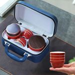 Gesaofa Outdoor Chinese Gongfu Ceramic Tea Set, Traditional Portable Travel Bag Teapot Set 7 Pieces Tea Set Tray Red