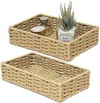 HOSROOME Wicker Bathroom Storage Organizer Tray Toilet Paper Storage Basket for Toilet Tank Top Decorative Wicker Toilet Tank Tray for Paper Hand Towel Bread Baskets for Kitchen Organizing-Beige