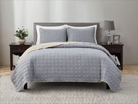 VCNY Home Set-Soft & Lightweight Reversible Bedding, Classic Quilted Plaid Design with Matching Shams, Polyester, Grey, Full/Queen