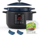 KOOC 10-in-1 Slow Cooker 6 qt Blue, Electric Dutch Oven, Croc Pot 6 Quart, Slow Cook, Sear/Sauté, Nonstick, Enameled Cast Iron with Self-Basting Lid, 1500W