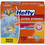 Hefty® Garbage Bags, Ultra Strong Tall 50 Litres Blue Recycling, Drawstring, Arm & Hammer odour neutralizer, MEGA Pack 100 bags