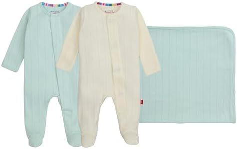 magnetic me Goodnight Baby Gift Set | Magnetic Footie Pajamas & Blanket | Baby Shower Gift for Newborns, Moonlight Pointelle, 0-3M