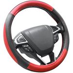 SEG Direct Black and Red Microfiber Leather Auto Car Steering Wheel Cover Universal 15 inch