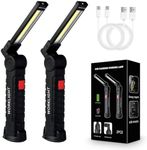 2Pack LED Work Lights, USB Rechargeable COB Light with Magnetic Base 360°Rotate and 5 Modes, Folding Flashlight Inspection Mechanic Light for Car Repairing, Workshop, Household and Emergency Use,Large