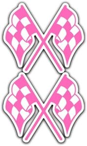 Checkered Flags Vinyl Decal Sticker (2 Pack!!!) | Yeti Tumbler Cup Ozark Trail RTIC Orca | Decals Only! Cup not Included! | Pink | 2-3 X 2.6 inch | KCD1796P