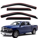 WV194109 In-Channel Window Deflector & Visor Rain Guard, Dark Smoke, 4-Pieces Set, Fit 2009-2018 Dodge Ram 1500 Crew Cab, 2010-2024 Ram 2500 & 3500 Crew & Mega Cab, 2019-2023 Ram 1500 Classic Crew Cab