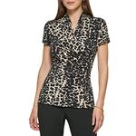 DKNY Women's Short Sleeve Side Ruche Top, Animal Print, Medium