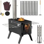 AVOFOREST Tent Stove, Outdoor Portable Camping Wood Stove with Stainless Chimney Pipes and Gloves, Tent Wood Burning Stove for Cooking, Heating, Camping, Tent, Hiking