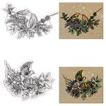 Hying Tree Leaves Birds Clear Stamps for Card Making, Flowers Berry Rubber Stamps Spring Tree Bird Transparent Stamp Seal for Crafting DIY Scrapbooking Photo Album Decorations