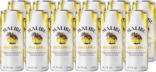 Malibu sparkling mixed Ready-To-Drink can with Malibu white rum, coconut & pineapple flavours, 5% ABV, 25cl/ 250ml x 12