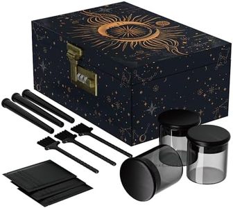 Large Bamboo Box with Combination Lock, Wooden Printed Decorative Storage Box with Upgraded Tray, Stash Storage Lock Box with Smell Proof Bags,Glass Jars,Tubes & Brushes as Great Gift Choice(Sun&Moon)