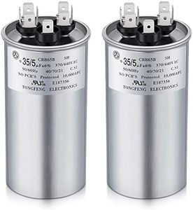 Frienda 2 Pcs 35+5 MFD 35/5 uf ±6% 370V or 440V VAC Dual Run Round Capacitor, 35 5 Start Capacitor for AC Air Conditioning Unit, Condenser Straight Cool or Heat Pump