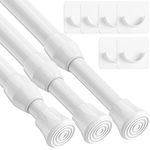 3Pcs Net Curtain Rod Extendable Easy Use Spring Loaded Tension Rod with 6PCS Holder for Cupboards, Kitchen,DIY Projects 18-27cm White(Diameter:13mm) (Length is short, please check if it is suitable!)