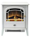 Dimplex Courchevel Optiflame Electric Stove, White Cast Iron Effect Free Standing Electric Fire with Artificial Logs and Embers, LED Flame Effect, 2kW Adjustable Fan Heater and Remote Control