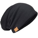 HISSHE Oversize Baggy Slouch Beanie Large Slouchy Skullcap Winter Summer Hat (Solid-Black)