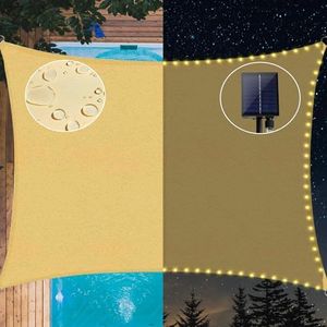 MeetYr Life LED Shade Sail Waterproof 10x11.5FT Built-in LED String Light All-in-One Shade Sail with 98% UV Protection for Patio, Deck, Garden