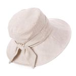 Comhats Ladies Bucket Sun Hats Women UPF 50 Foldable Wide Brim Summer UV Hat Packable Outdoor Gardening Sunhat with Chin Strap Bowknot Beige Medium