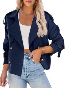 Saodimallsu Women Crop Double Breasted Trench Coat Raglan Sleeve Work Office Cropped Jacket With Pockets