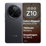iQOO Z10 5G (Stellar Black, 8GB RAM, 256GB Storage) | India's Biggest Ever 7300 mAh Battery | Snapdragon 7s Gen 3 Processor | Brightest Quad Curved AMOLED Display in The Segment
