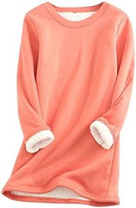 Winter Thermal Tops for Women Fleece Lined Warm Shirts Casual Solid Color Long Sleeve Crewneck Soft T-Shirts Blouses