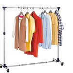 Tatkraft New York Extendable Clothes Rail Coat Rail Stainless Steel, Strong Base, Clothes Rail with Wheels, Extendable Space 86-143(L) X 44(W) X 100-165(H) cm