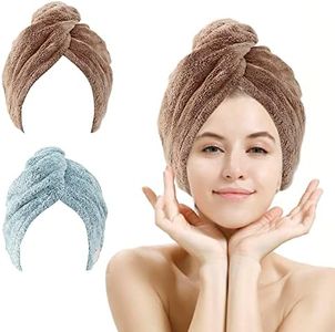 M-bestl 2 Pack Hair Drying Towels, Hair Wrap Towels,Absorbent Microfiber Hair Towel Turban with Button Design to Dry Hair Quickly(Star Green&Camel)