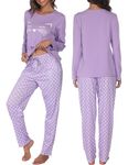 GAESHOW Womens Cotton Long Sleeve Pajamas Set Cute Print Top and Pants Loungewear Pjs Lounge Sets with Pocket Purple