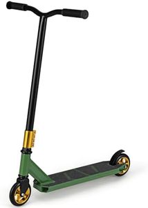 GYMAX Trottinette Freestyle Enfants 10 Ans+, Trottinette Acrobatique Pro, Barre en T en Métal Renforcée, Cadre en Métal Robuste, Plateau en Alliage Léger, Roulements ABEC-7, Capacité 100 Kg (Vert)