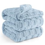 Bedsure Soft Fleece Blanket Queen Size for Bed, Blue Checkered Blanket for Winter, Warm Cozy Thick Fluffy Fuzzy Plush Cute Blanket Gifts for Women, Girls, 90x90