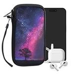 kwmobile Neoprene Sleeve for Smartphone Size L - 6.5" - Shock Absorbing Pouch Case - Protective Phone Bag - Cosmic Nature Dark Pink/Dark Blue/Black