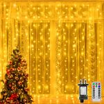 Ollny Curtain Lights Indoor Outdoor, 300LED 3mx3m Waterfall Hanging Plug in Fairy String Lights, 8 Modes/Remote/Timers Waterproof Christmas Window Lights for Bedroom/Wall/Outdoor/Wedding/Party Decor