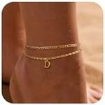 VIROMY Initial Gold Ankle Bracelets for Women 14K Gold Plated Dainty Waterproof Layered Figaro Dot Link Chain Ankle Bracelets Set Summer Personalized Gifts for Women Teen Girls